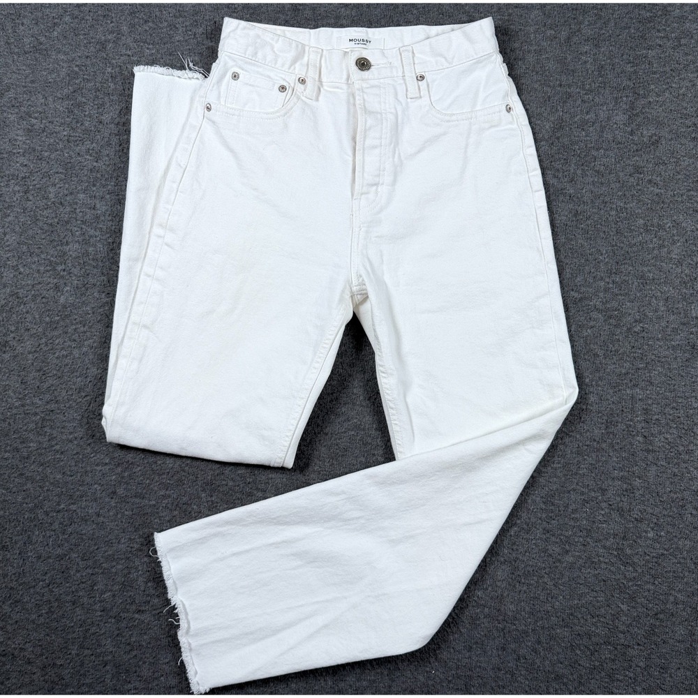Moussy Vintage Jeans Womens 24 White Button Fly Raw Hem High Rise Straight